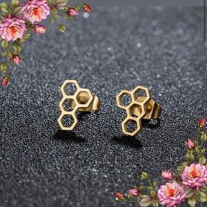 Small Bee hive Stud Earring Stainless Steel Mini Earrings